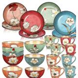 24 Pcs Ceramic Dinnerware Set: Plates, Bowls