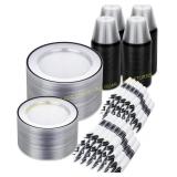700Pcs Clear Black Disposable Plates Set