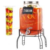 2 Gallon Glass Drink Dispenser with Stand