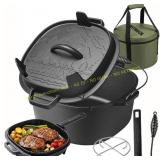HITROCK Cast Iron Camp Dutch Oven 9QT with Lid