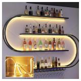 Black 4-Tier LED Wall Wine Rack, 47.2in