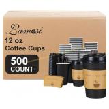 Lamosi 12 oz Coffee Cups with Lids 500 Pack