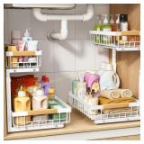 PXRACK Under Sink Organizer 2-Tier White-2Pack