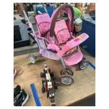 Doll stroller, kids pull along dog toy