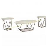Tarica 47 in. White/Gold Oval Table 3Pc Set