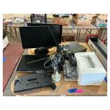 Assorted computer monitors and printers