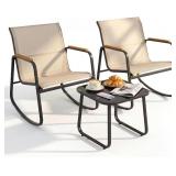 DWVO Patio Rocking Bistro Set, 3-Piece Beige