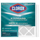 Clorox 20x20x1 Air Filter, MERV 8, Pack of 4