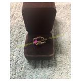 Ladies Size 6 Stacked Burgundy Gemstone Ring