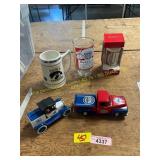 Truck Banks, Iowa + Budweiser Mugs