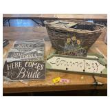 Picture Frames, Basket, Bride Signs, Etc