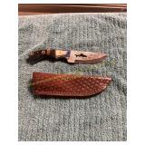Damascus Etched Hunting Knife with Sheath