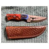 Damascus Etched Knife with Sheath