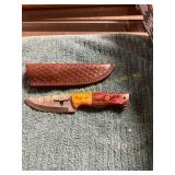 Damascus Etched Knife with Sheath