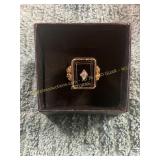 Unverified Size 9 Vin. Diamond Gold + Onyx Ring