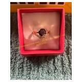 Vin. Gold Diamond + Amethyst Ring, Size 7