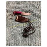 Damascus Knife with Sheath/Keychain