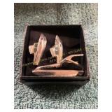Unverified Silver Boat Cuff Links + Tie Clip