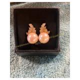 Unverified Gold Diamond + Pearl Earrings
