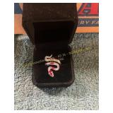 Red Coiled Snake Adjustable Gothic Ring