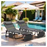 2ct Metal Folding Outdoor Chaise Lounge