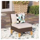 Dark Brown Rattan Lounge Chair w/ Cushion & ottoma