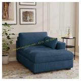 Right/left? Navy Blue Corduroy Tufted Lounge Chair