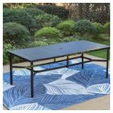 PHI VILLA Black Slat Metal Outdoor Dining Table