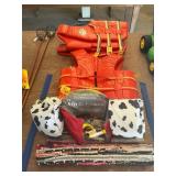 Adult and kids life jackets, braided rug
