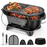 VIVOHOME Oval Cast Iron Grill with Grates