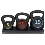 3-Piece Kettlebell Set with Rack, 5/10/15 lbs