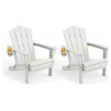 Kingyes Folding Adirondack Chair Set 2, White