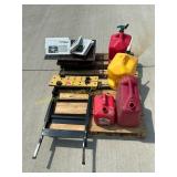 Gas cans, register vents, Work bench