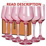 Pink 12oz Stemmed Crystal Glasses, Set of 6