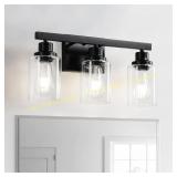 Black 3-Light Vanity Light with Clear Shade