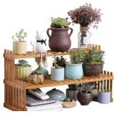 GURECOD 22.8" 2-Tier Bamboo Plant Stand Shelf
