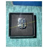 Mens Size 10.5 Silver Blue Sapphire Ring