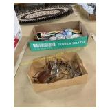 Box of buttons, glasses & a toy pistol