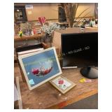 Epson printer, sceptre tv, & framed photos