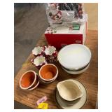 Ceramic mugs, Santa chalk holder, & more