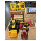 Toy work bench, plower, & more