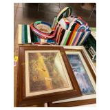 2 paintings, yarn basket, & more