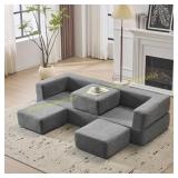 GDFStudio Sofa Bed with 3 Ottomans, Grey