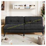 Vongrasig Futon Sofa Bed Velvet Futon Couch black