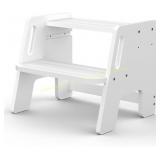 Toddler 2-Step Stool, Height-Adjustable, White