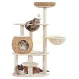Yaheetech 54in Rattan Cat Tree with Condos