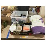 Blanket, kitchen utensils, DVDs
