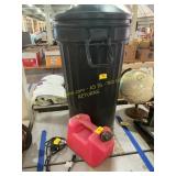 Trash can , gas can, pump