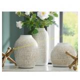Vinburn 10" White Metal Urn Vase Set