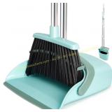 Up&UP Broom & Dustpan Set, Long-Hole Handle, Green